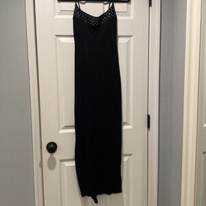 Vintage Caché Style 4315 Black Rhinestone Maxi Dress • XS • Formal Evening Gown